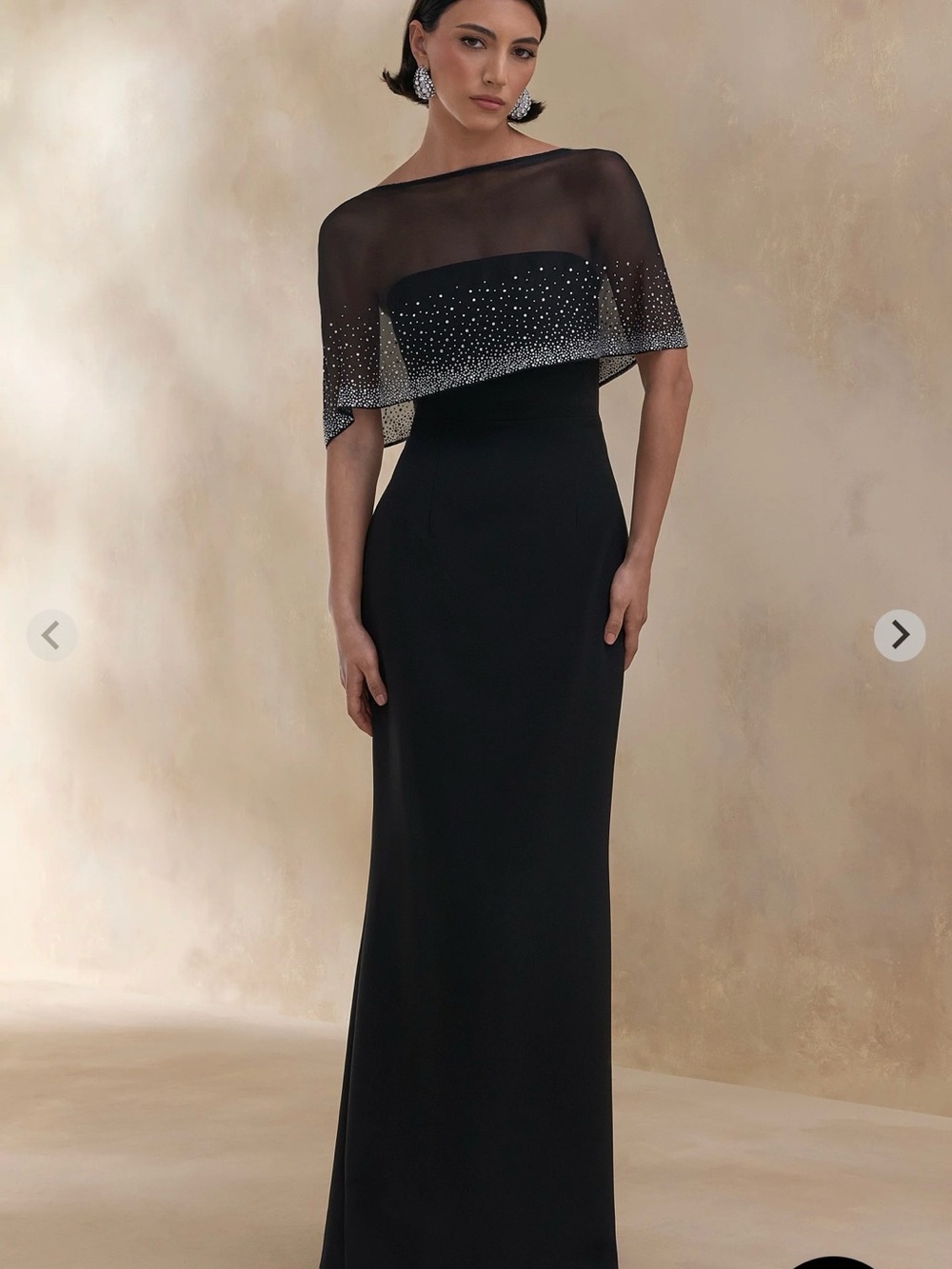 Club L EVERLY Black Hand-Embellished Cape-Sleeve Maxi Dress